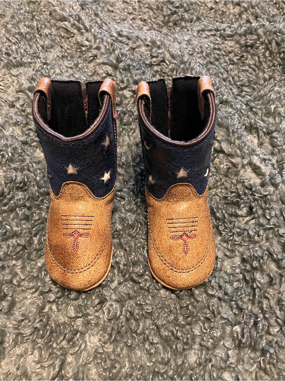 Toddler Star Accent Brown and Navy Western Boots